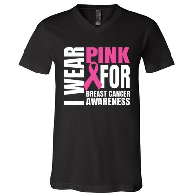 In October We Wear Pink Ribbon Breast Cancer Awareness Month V-Neck T-Shirt