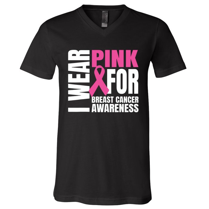 In October We Wear Pink Ribbon Breast Cancer Awareness Month V-Neck T-Shirt