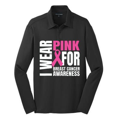 In October We Wear Pink Ribbon Breast Cancer Awareness Month Silk Touch Performance Long Sleeve Polo