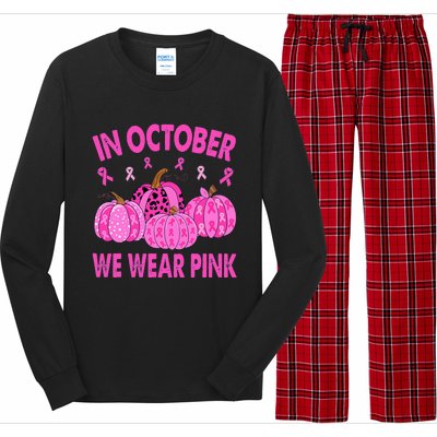 In October We Wear Pink Breast Cancer Halloween Pumpkin Long Sleeve Pajama Set