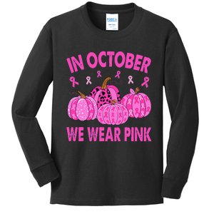 In October We Wear Pink Breast Cancer Halloween Pumpkin Kids Long Sleeve Shirt