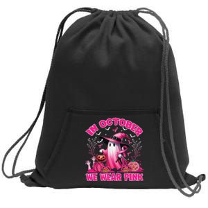 In October We Wear P.Ink Ghost Witch Breast Cancer Awareness Gift Sweatshirt Cinch Pack Bag