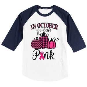 In October We Wear Pink Thanksgiving Breast Cancer Awareness  Baseball Sleeve Shirt