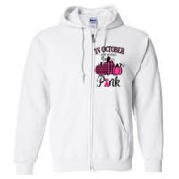 In October We Wear Pink Thanksgiving Breast Cancer Awareness  Full Zip Hoodie