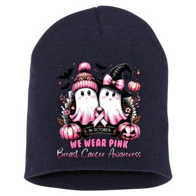 In October We Wear Ghost Witch Breast Cancer Awareness Short Acrylic Beanie