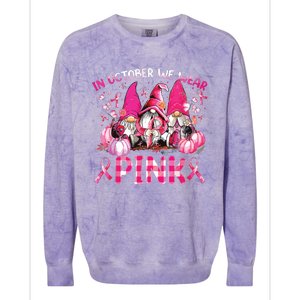 In October We Wear Pink Gnomes Breast Cancer Funny Halloween Colorblast Crewneck Sweatshirt