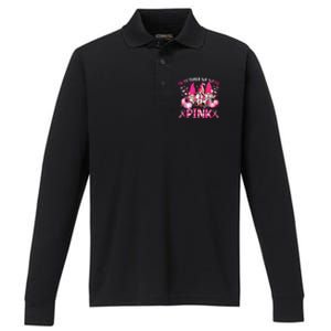 In October We Wear Pink Gnomes Breast Cancer Funny Halloween Performance Long Sleeve Polo