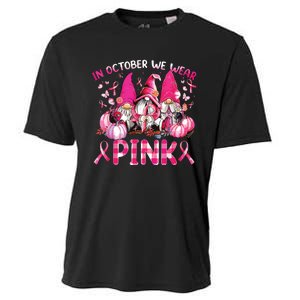 In October We Wear Pink Gnomes Breast Cancer Funny Halloween Cooling Performance Crew T-Shirt