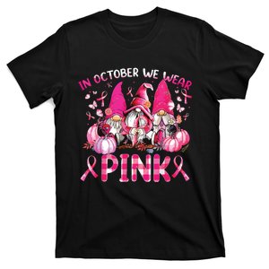 In October We Wear Pink Gnomes Breast Cancer Funny Halloween T-Shirt