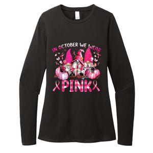 In October We Wear Pink Gnomes Breast Cancer Funny Halloween Womens CVC Long Sleeve Shirt