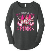 In October We Wear Pink Gnomes Breast Cancer Funny Halloween Women's Perfect Tri Tunic Long Sleeve Shirt