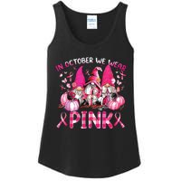 In October We Wear Pink Gnomes Breast Cancer Funny Halloween Ladies Essential Tank