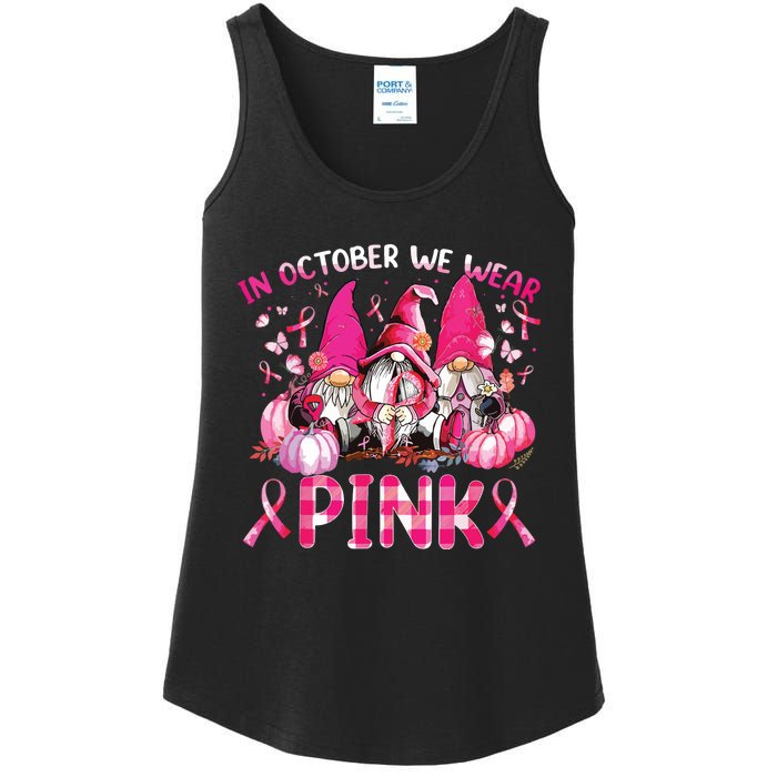 In October We Wear Pink Gnomes Breast Cancer Funny Halloween Ladies Essential Tank