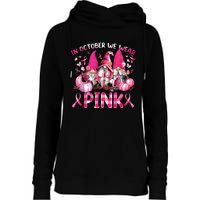 In October We Wear Pink Gnomes Breast Cancer Funny Halloween Womens Funnel Neck Pullover Hood