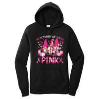 In October We Wear Pink Gnomes Breast Cancer Funny Halloween Women's Pullover Hoodie