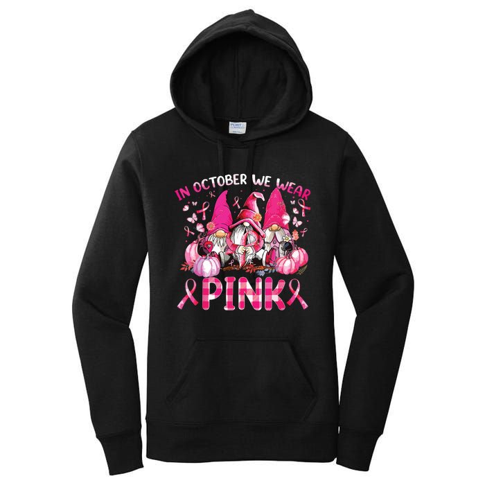 In October We Wear Pink Gnomes Breast Cancer Funny Halloween Women's Pullover Hoodie