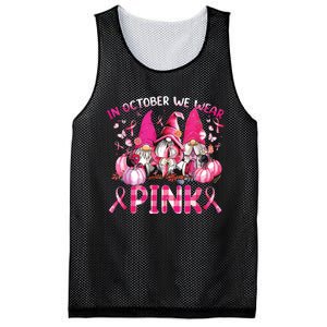 In October We Wear Pink Gnomes Breast Cancer Funny Halloween Mesh Reversible Basketball Jersey Tank