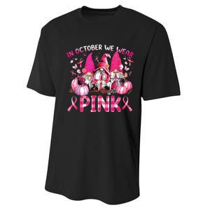 In October We Wear Pink Gnomes Breast Cancer Funny Halloween Performance Sprint T-Shirt