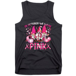 In October We Wear Pink Gnomes Breast Cancer Funny Halloween Tank Top