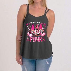 In October We Wear Pink Gnomes Breast Cancer Funny Halloween Women's Strappy Tank