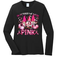 In October We Wear Pink Gnomes Breast Cancer Funny Halloween Ladies Long Sleeve Shirt