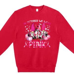 In October We Wear Pink Gnomes Breast Cancer Funny Halloween Premium Crewneck Sweatshirt