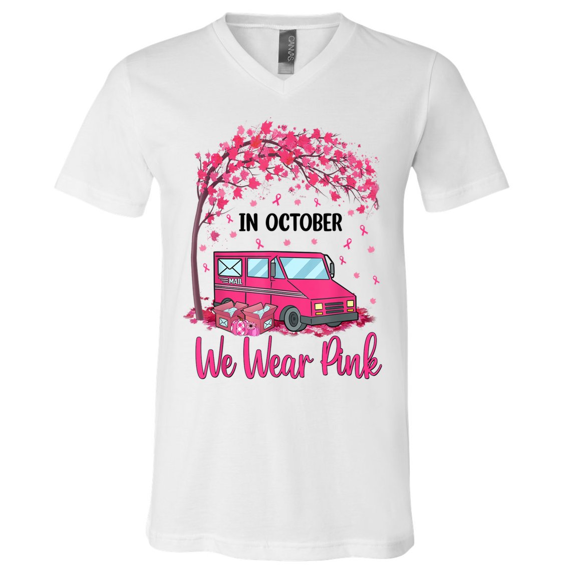 In October We Wear Pink Mail Carrier Postal Workers V-Neck T-Shirt
