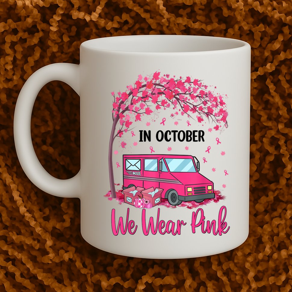 In October We Wear Pink Mail Carrier Postal Workers Mug