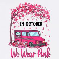 In October We Wear Pink Mail Carrier Postal Workers Flat Bill Trucker Hat