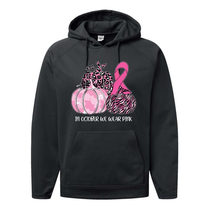 In October We Wear Pink Ribbon Pumpkin Breast Cancer Performance Fleece Hoodie