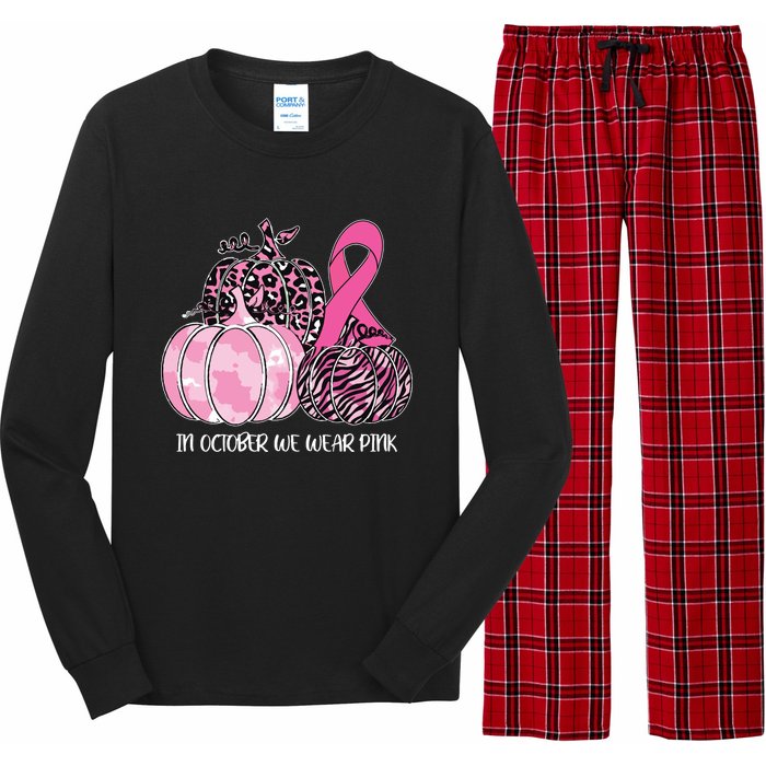 In October We Wear Pink Ribbon Pumpkin Breast Cancer Long Sleeve Pajama Set