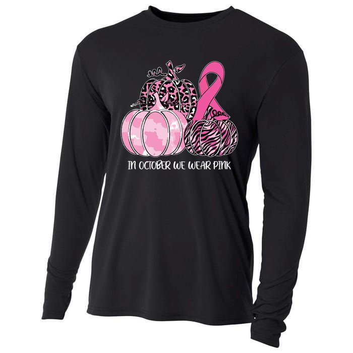 In October We Wear Pink Ribbon Pumpkin Breast Cancer Cooling Performance Long Sleeve Crew