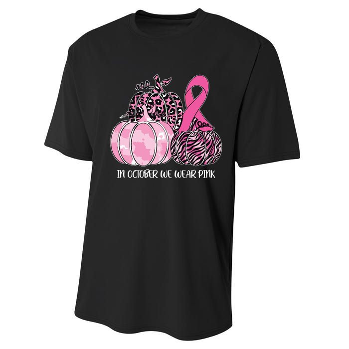 In October We Wear Pink Ribbon Pumpkin Breast Cancer Performance Sprint T-Shirt