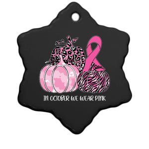 In October We Wear Pink Ribbon Pumpkin Breast Cancer Ceramic Star Ornament