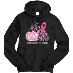 In October We Wear Pink Ribbon Pumpkin Breast Cancer Tie Dye Hoodie