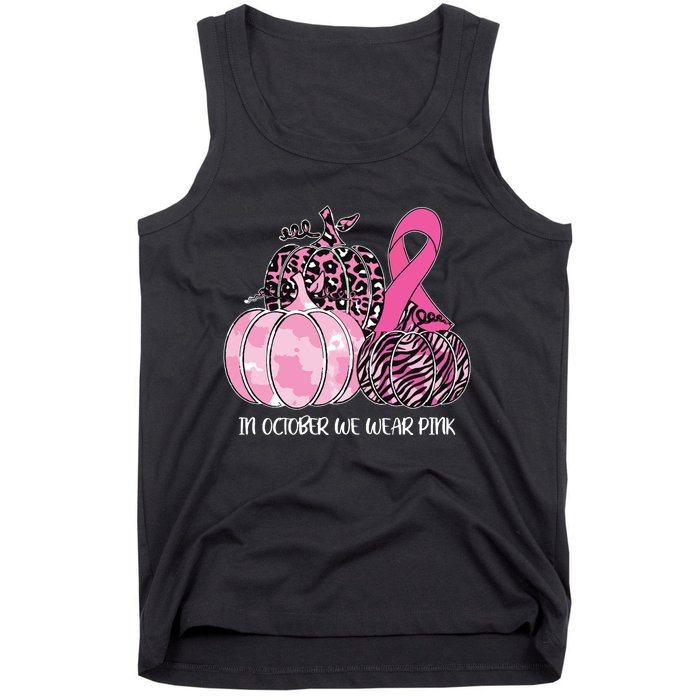 In October We Wear Pink Ribbon Pumpkin Breast Cancer Tank Top