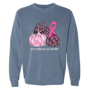 In October We Wear Pink Ribbon Pumpkin Breast Cancer Garment-Dyed Sweatshirt