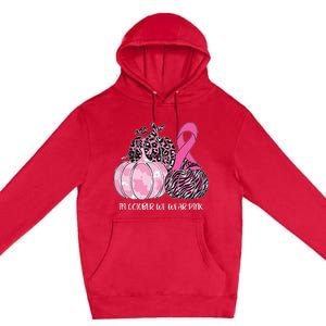 In October We Wear Pink Ribbon Pumpkin Breast Cancer Premium Pullover Hoodie