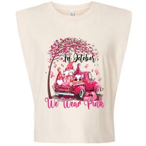 In October We Wear Pink Gnomes Truck Breast Cancer Garment-Dyed Women's Muscle Tee