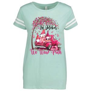 In October We Wear Pink Gnomes Truck Breast Cancer Enza Ladies Jersey Football T-Shirt