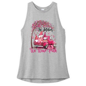 In October We Wear Pink Gnomes Truck Breast Cancer Ladies PosiCharge Tri-Blend Wicking Tank