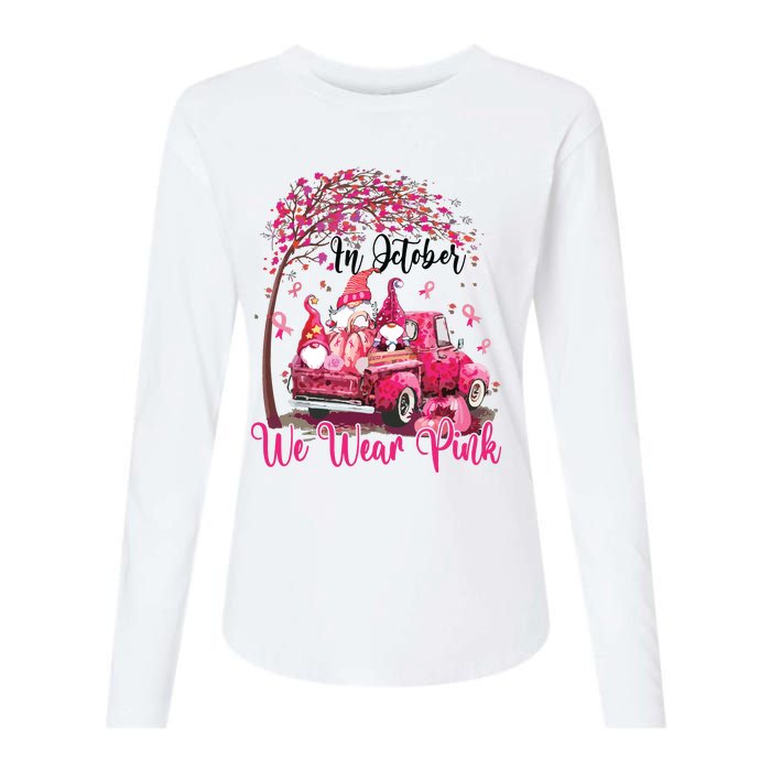 In October We Wear Pink Gnomes Truck Breast Cancer Womens Cotton Relaxed Long Sleeve T-Shirt