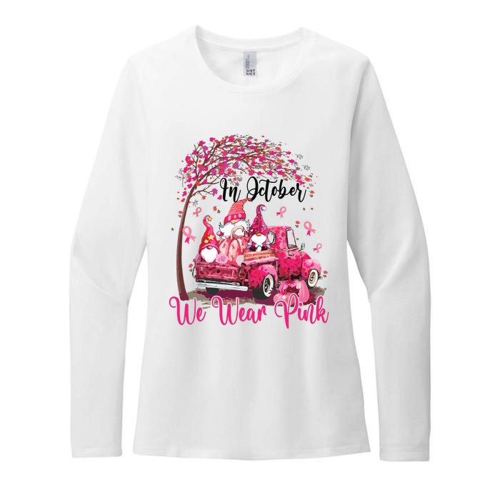 In October We Wear Pink Gnomes Truck Breast Cancer Womens CVC Long Sleeve Shirt