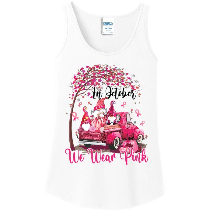 In October We Wear Pink Gnomes Truck Breast Cancer Ladies Essential Tank