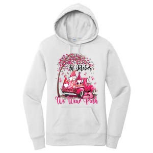 In October We Wear Pink Gnomes Truck Breast Cancer Women's Pullover Hoodie