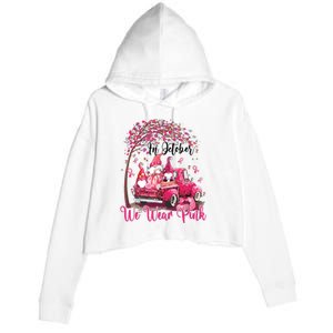 In October We Wear Pink Gnomes Truck Breast Cancer Crop Fleece Hoodie