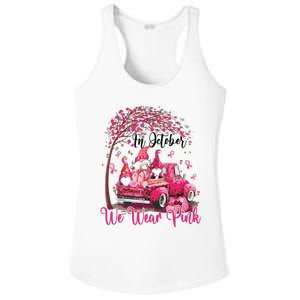 In October We Wear Pink Gnomes Truck Breast Cancer Ladies PosiCharge Competitor Racerback Tank