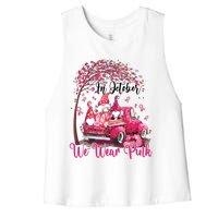 In October We Wear Pink Gnomes Truck Breast Cancer Women's Racerback Cropped Tank