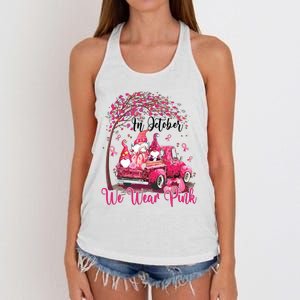 In October We Wear Pink Gnomes Truck Breast Cancer Women's Knotted Racerback Tank