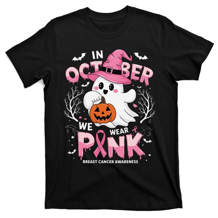 In October We Wear P.Ink Ghost Breast Cancer Awareness Gift T-Shirt